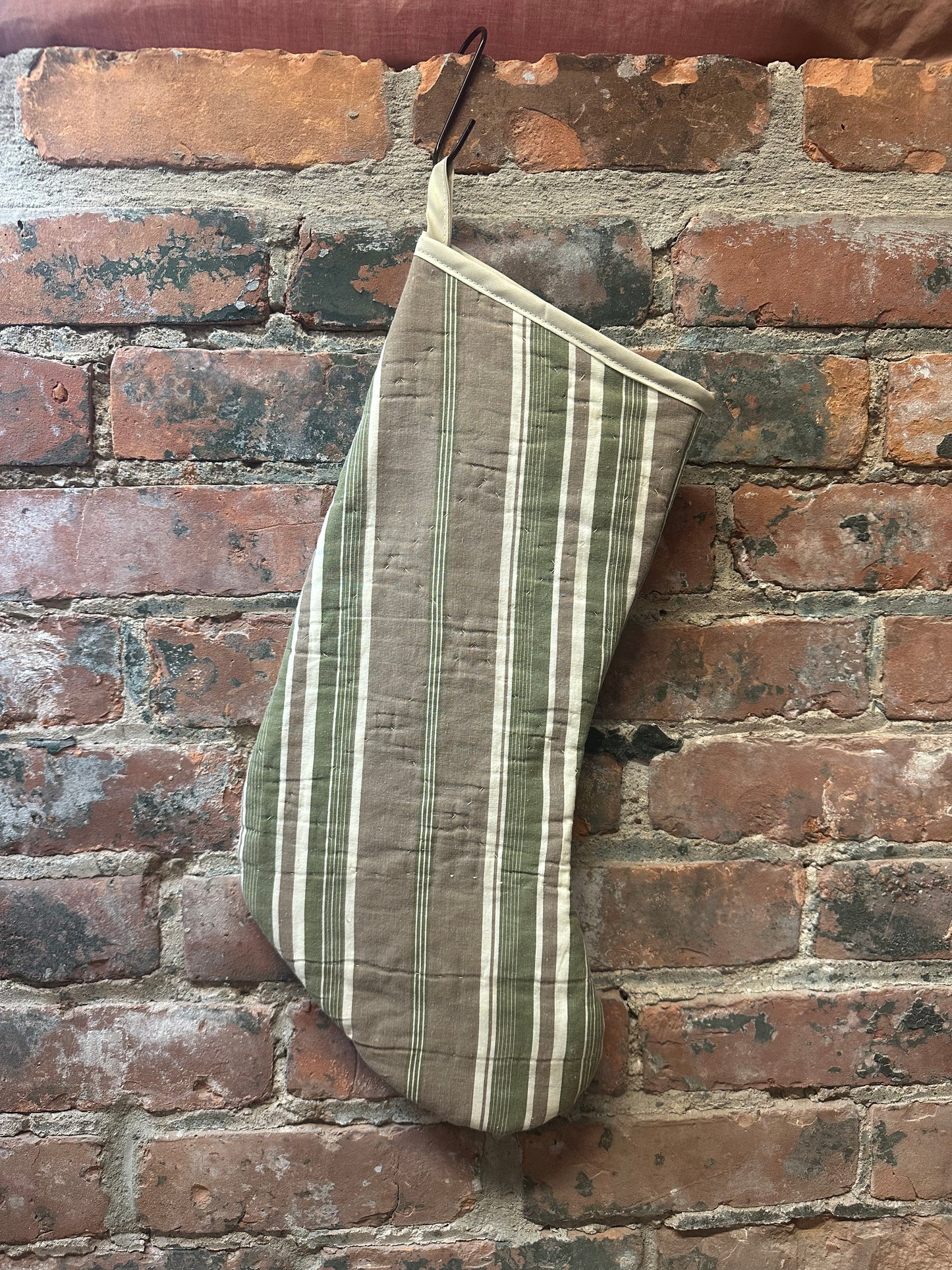 Green/Tan Striped Quilted Stocking