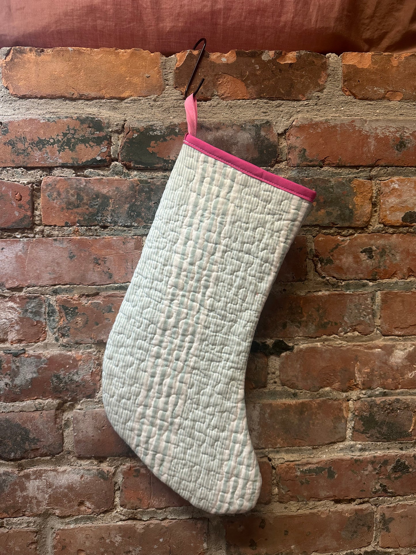 Aqua/Pink Striped Quilted Stocking