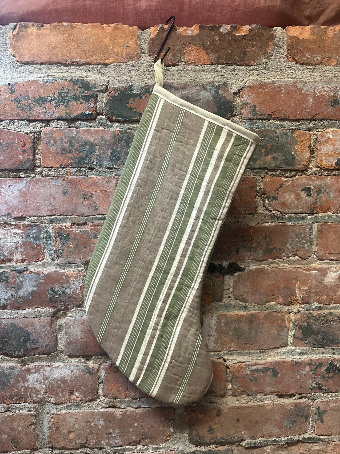 Green/Tan Striped Quilted Stocking