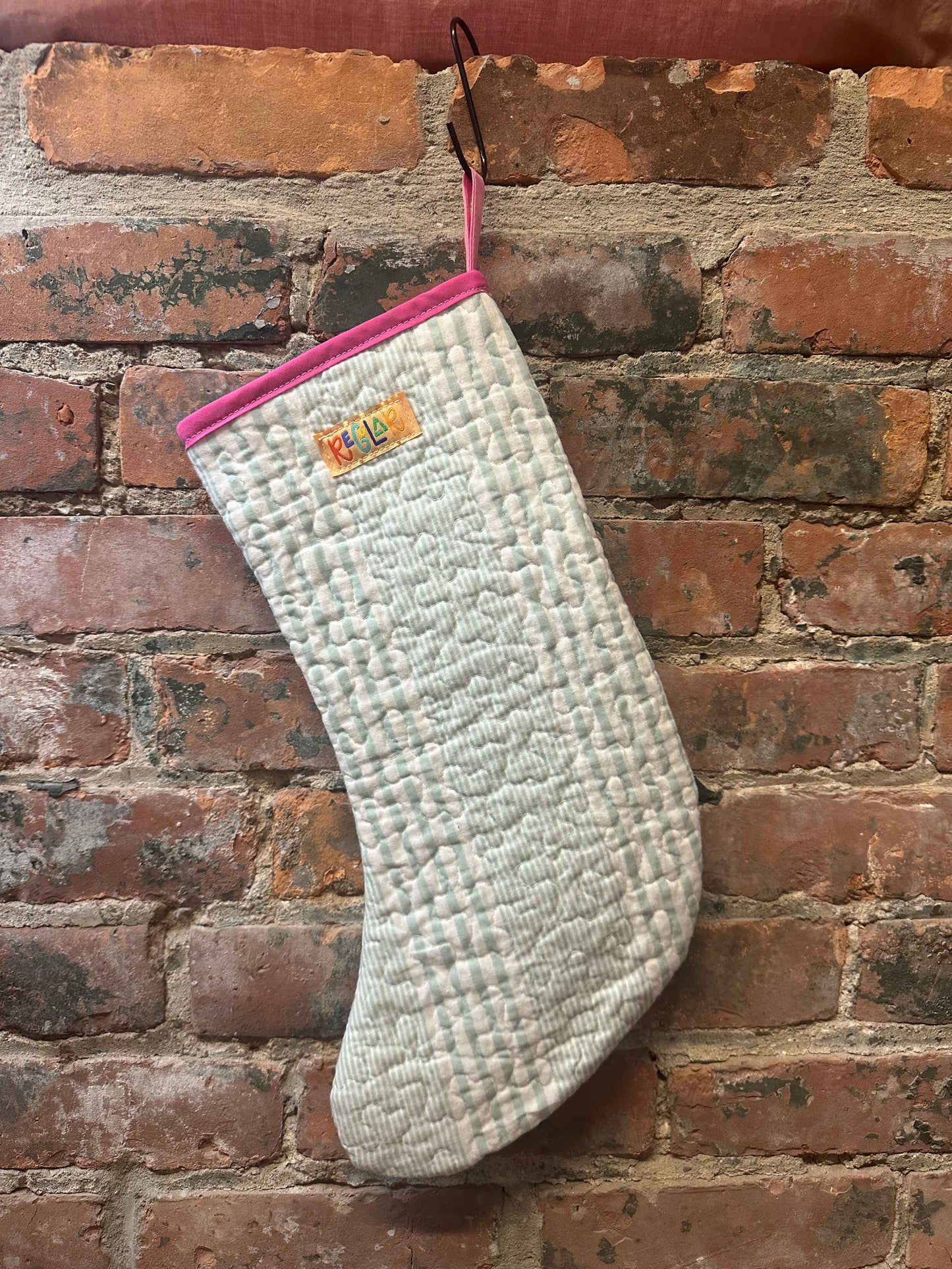 Aqua/Pink Striped Quilted Stocking