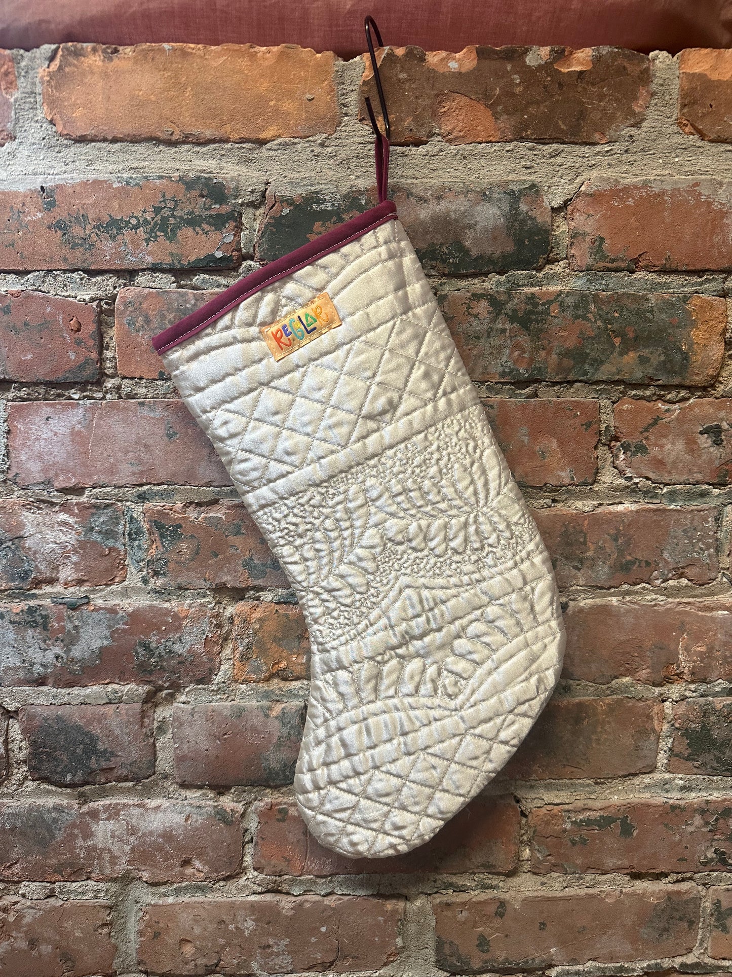 Champagne/Burgundy Quilted Stocking