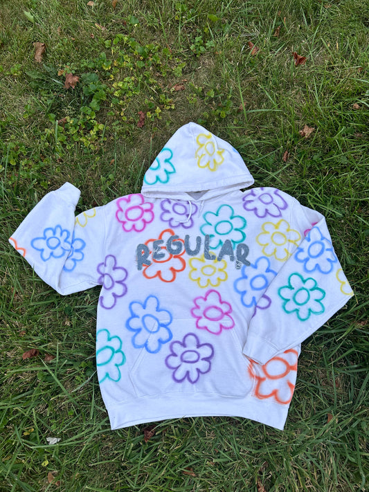 "Regular" Rainbow/White Flower Hoodie