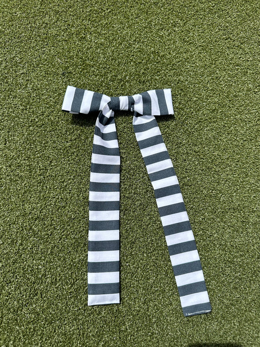 Black/White Striped Bow Clip