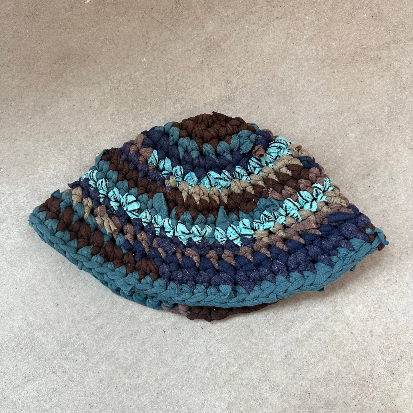 Teal/Brown Crochet Bucket Hat