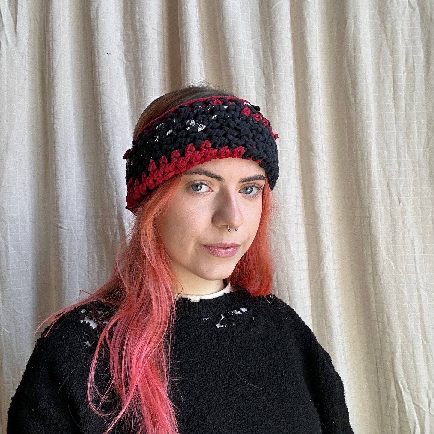 Red/Black Crochet Winter Headband