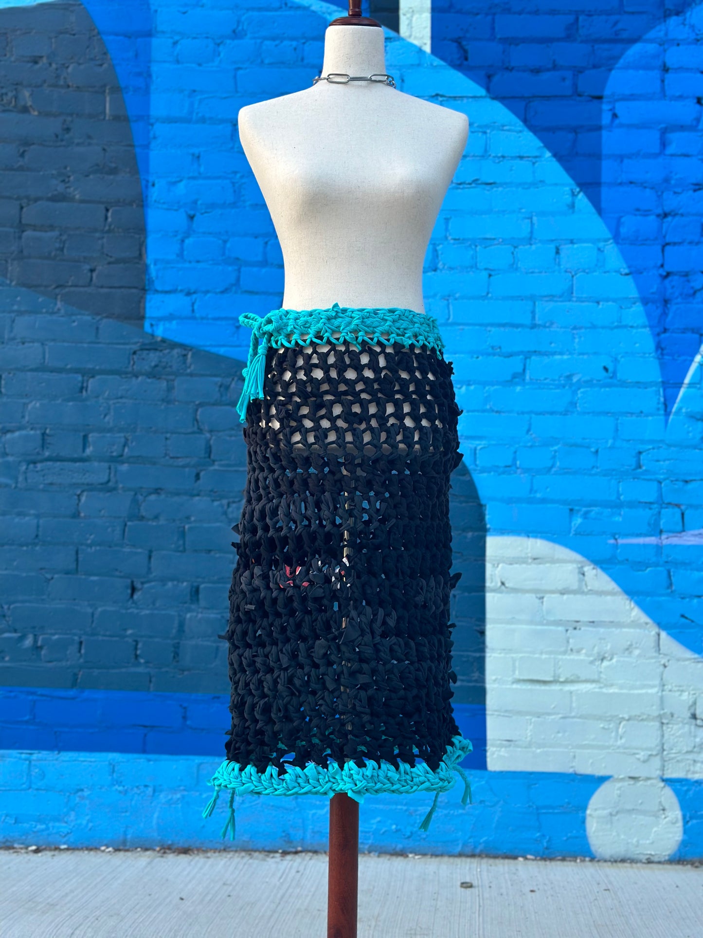 Black/Blue Crochet Midi Skirt