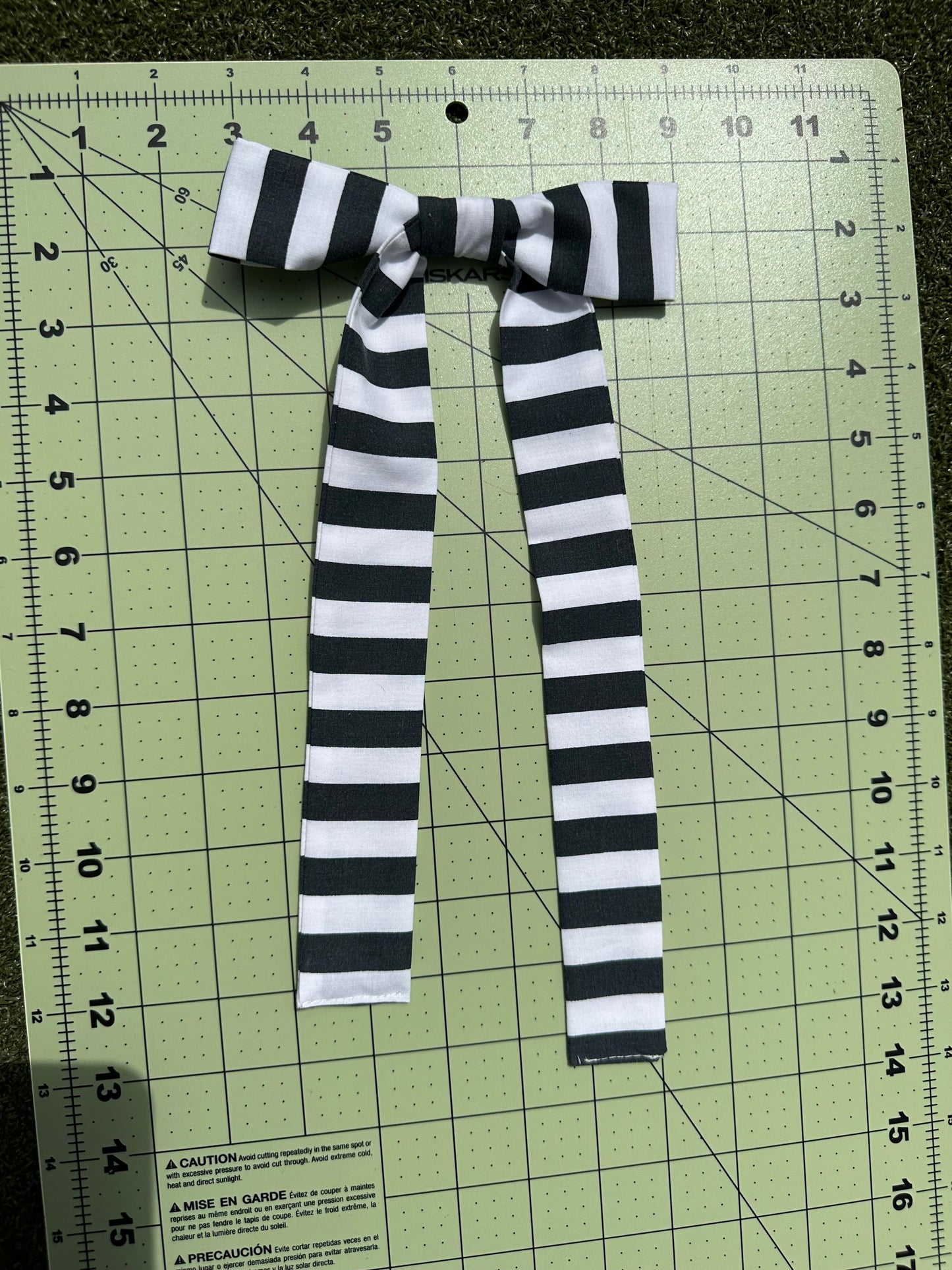 Black/White Striped Bow Clip