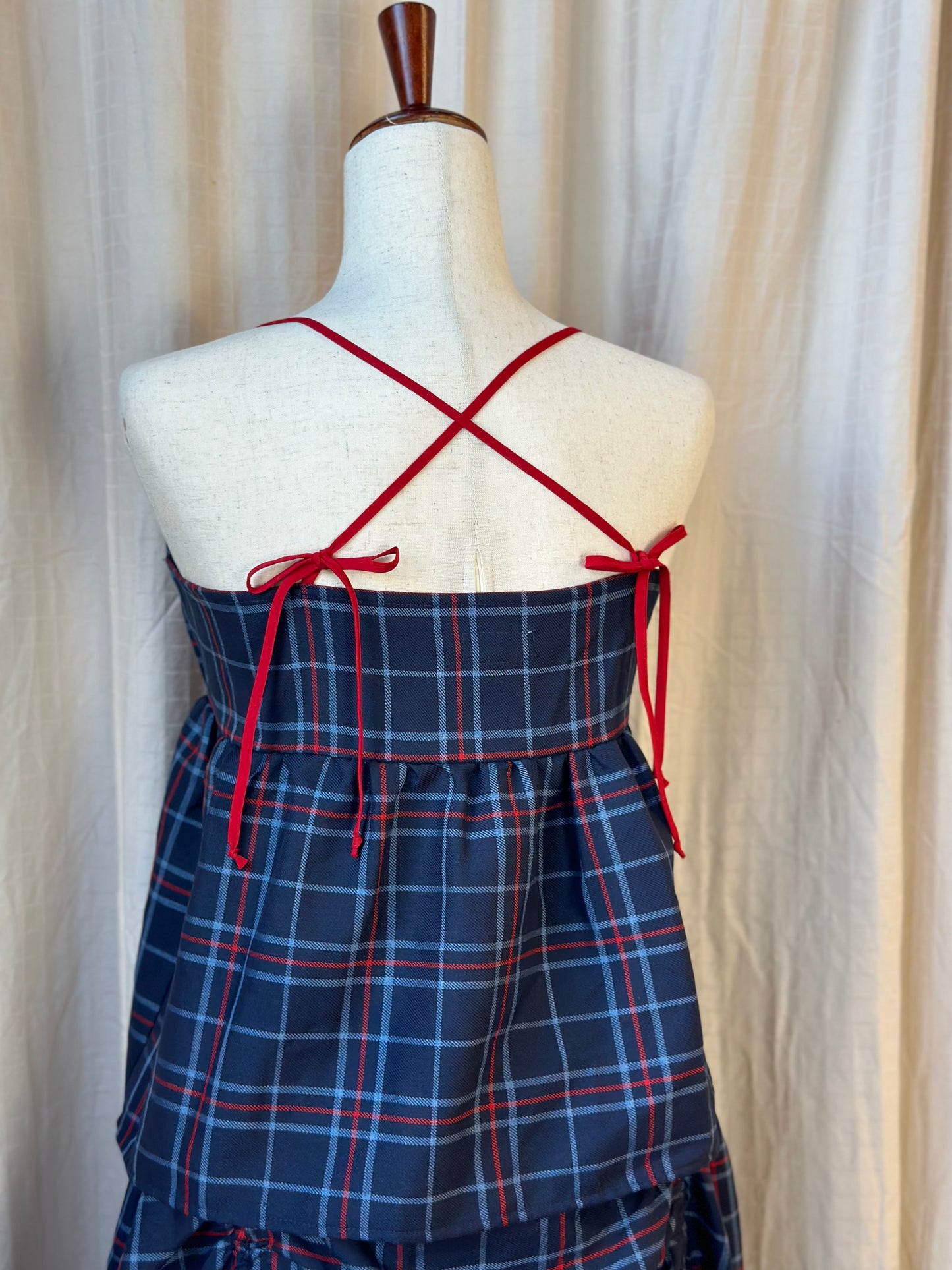 Navy/Red Plaid Parachute Skirt Set