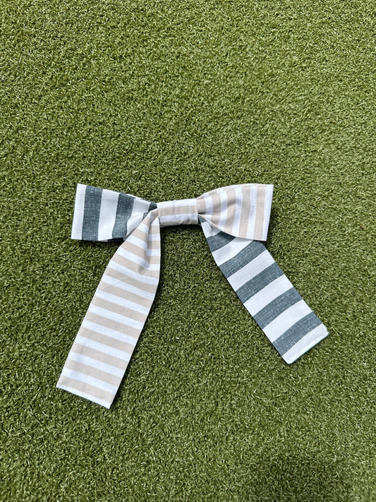 Black/Tan Striped Bow Clip