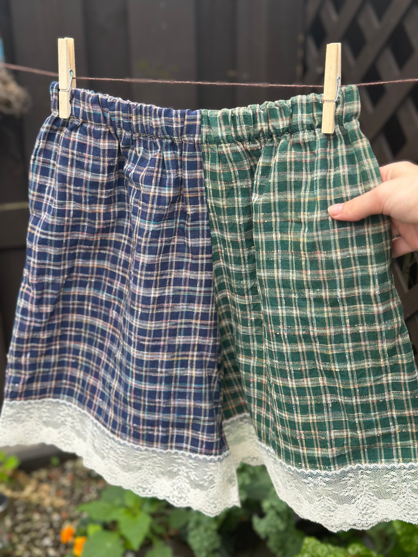 Green/Navy Plaid Lace Shorts (S)