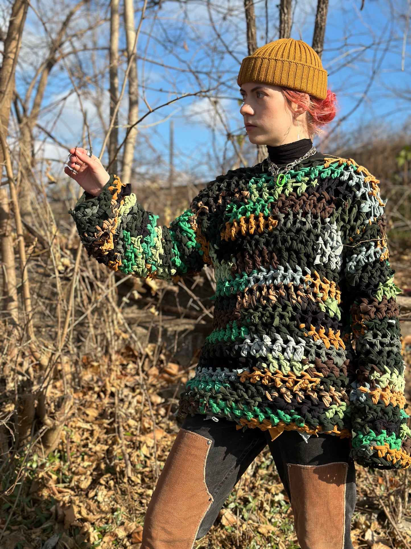 Fall Camo Crochet Sweater