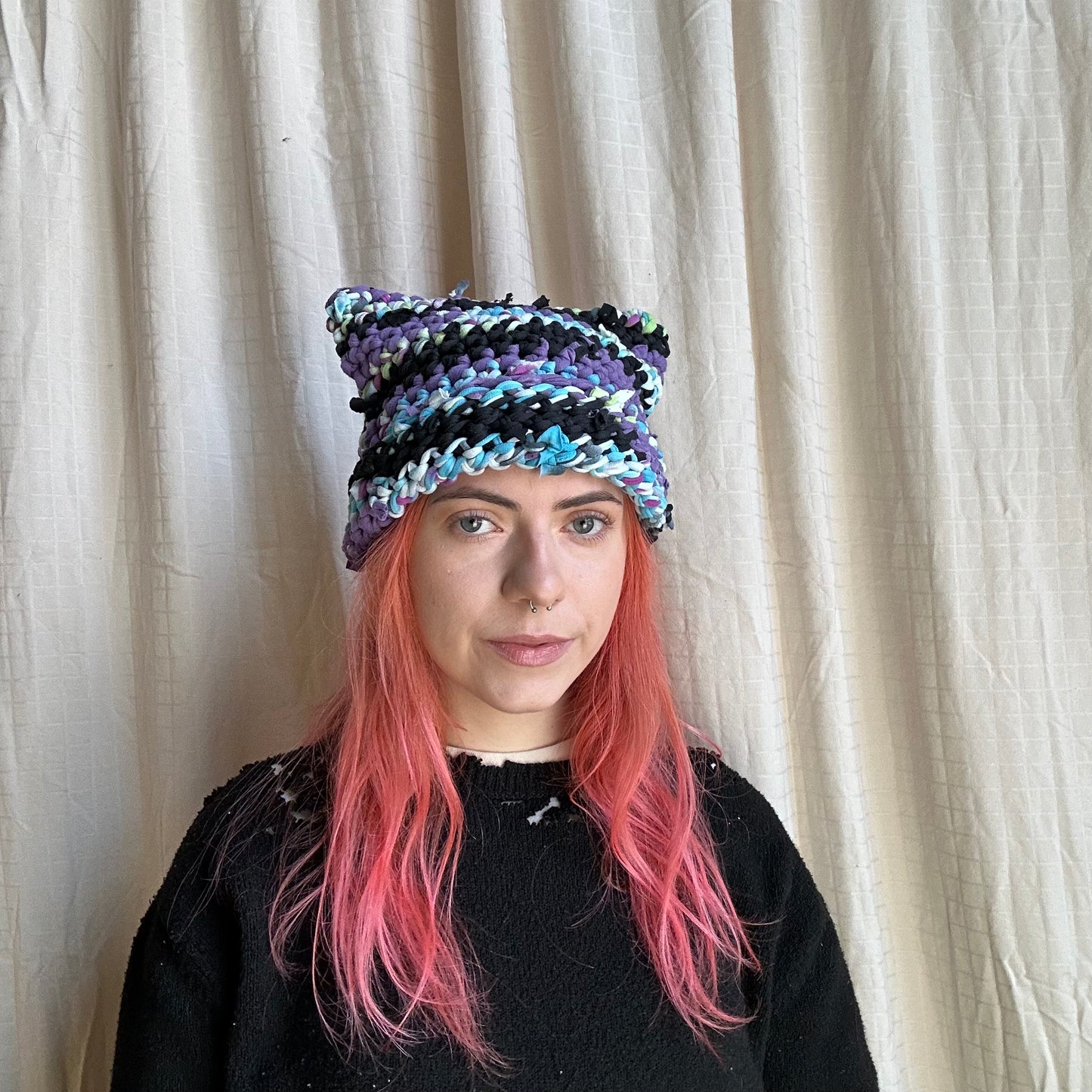 Purple/Black Crochet Cat Hat
