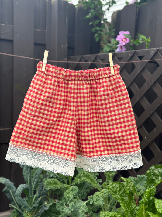 Red Gingham Lace Shorts (XS)