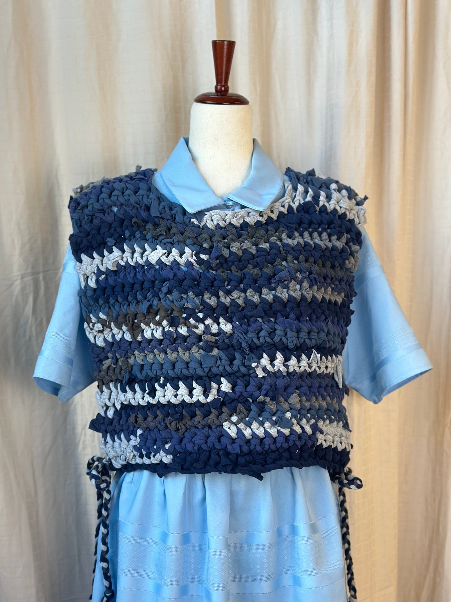Navy/Gray T-shirt Yarn Crochet Smock Top