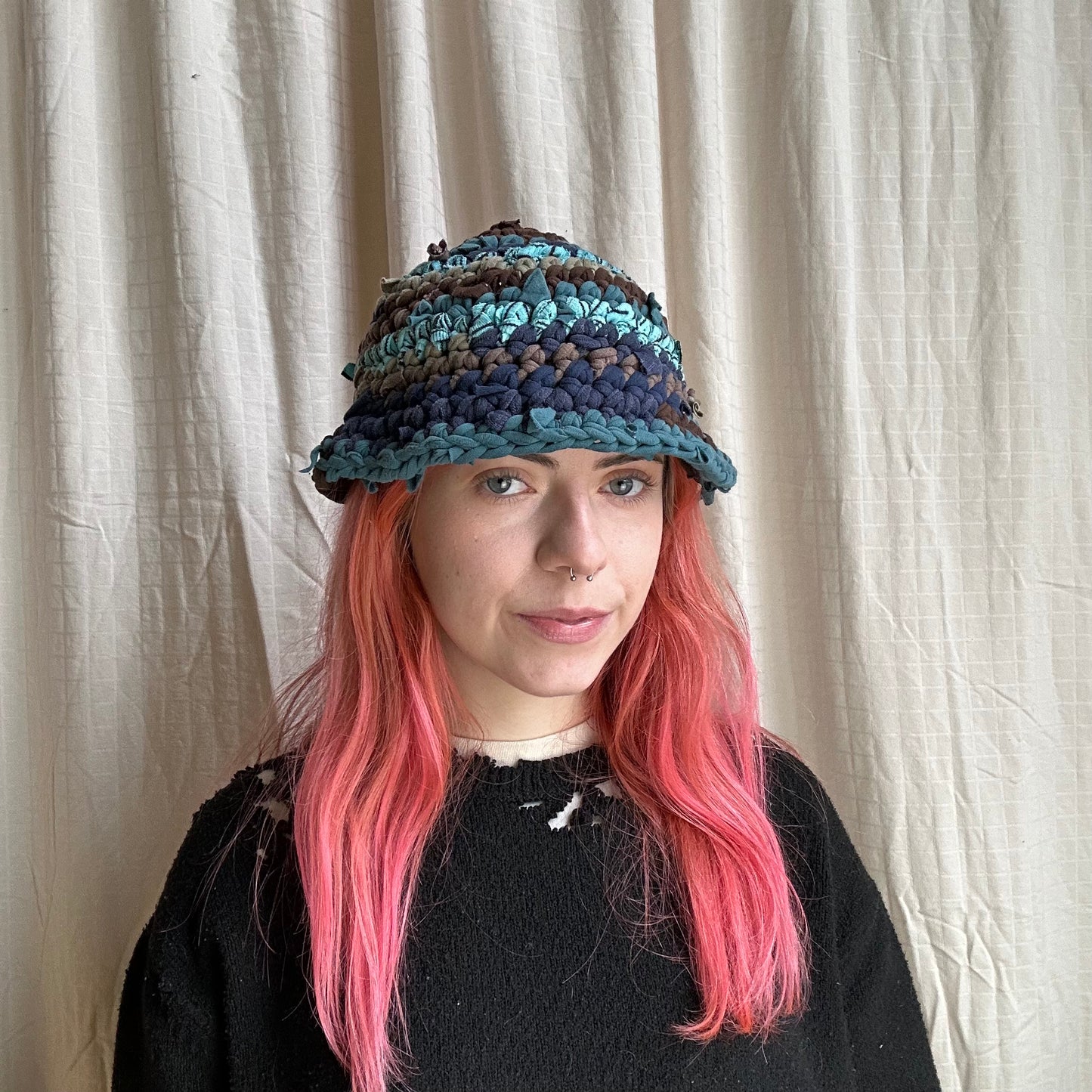 Teal/Brown Crochet Bucket Hat