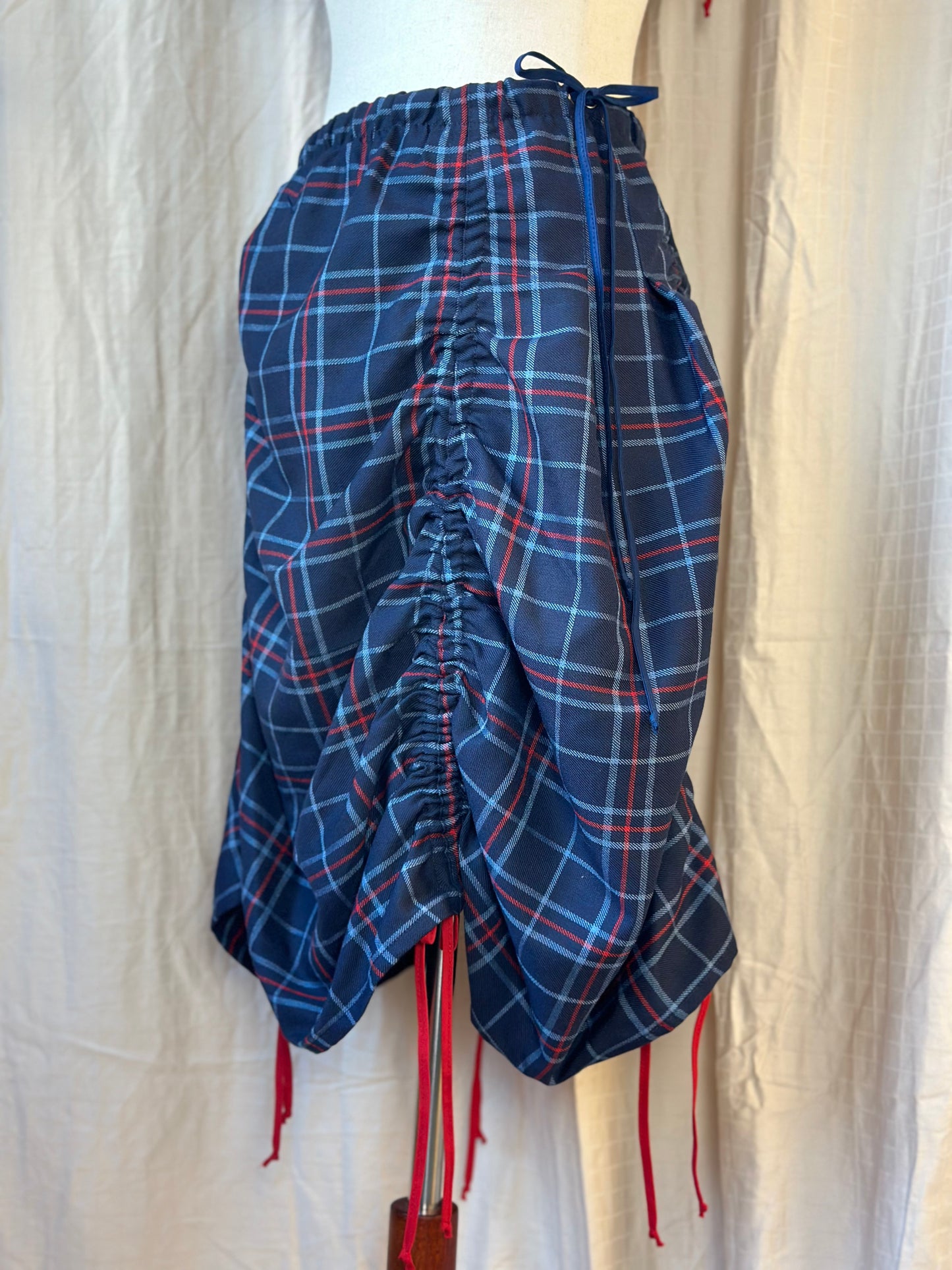 Navy/Red Plaid Parachute Skirt