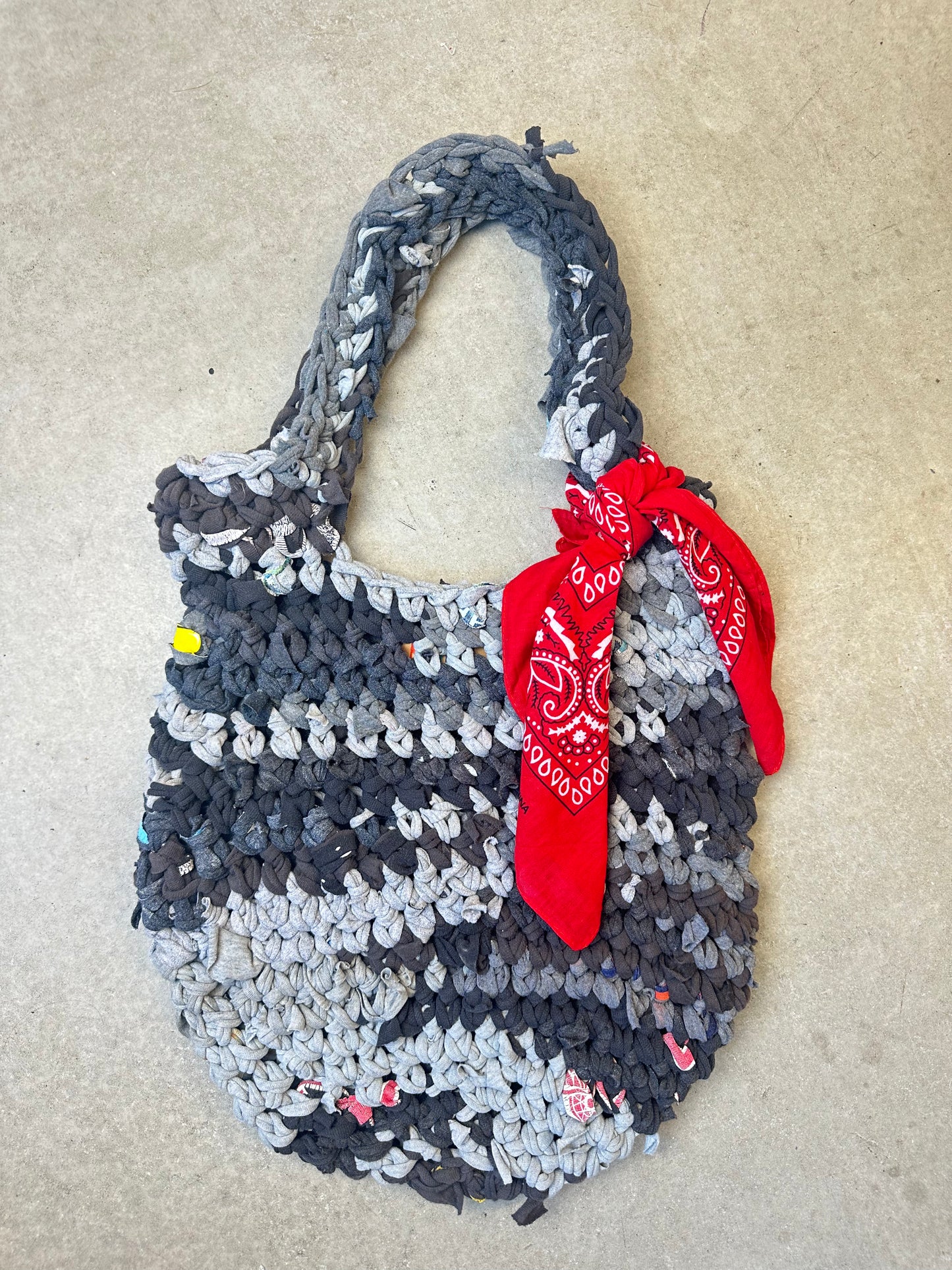 Gray Large Crochet Market Bag