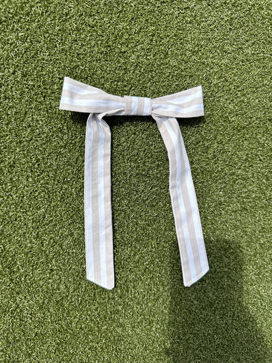 Taupe/White Striped Bow Clip