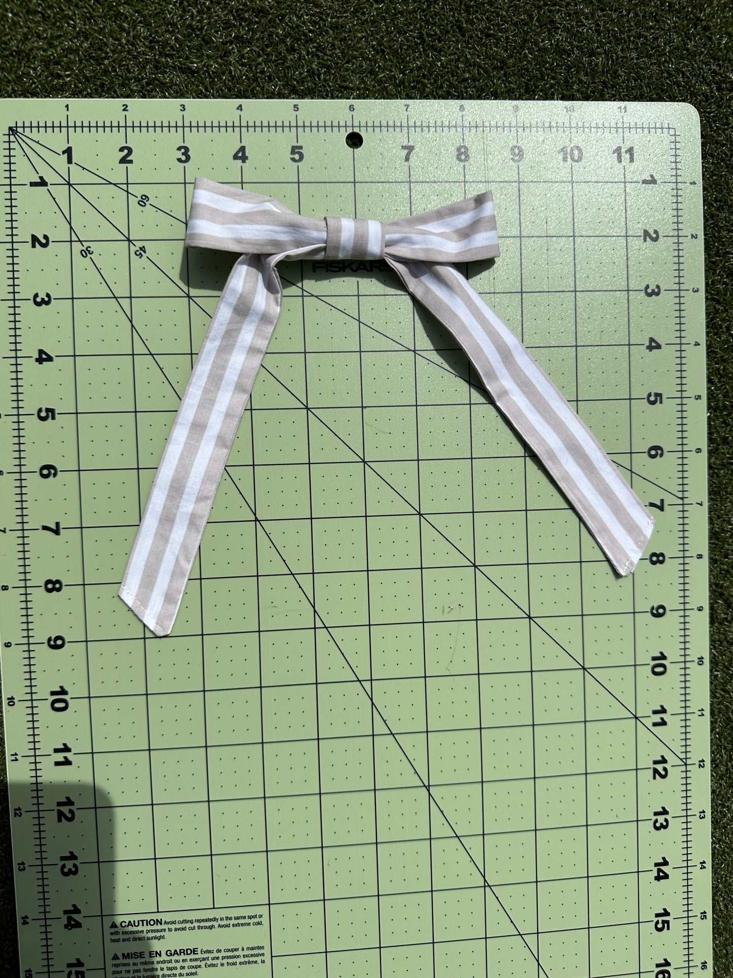 Taupe/White Striped Bow Clip