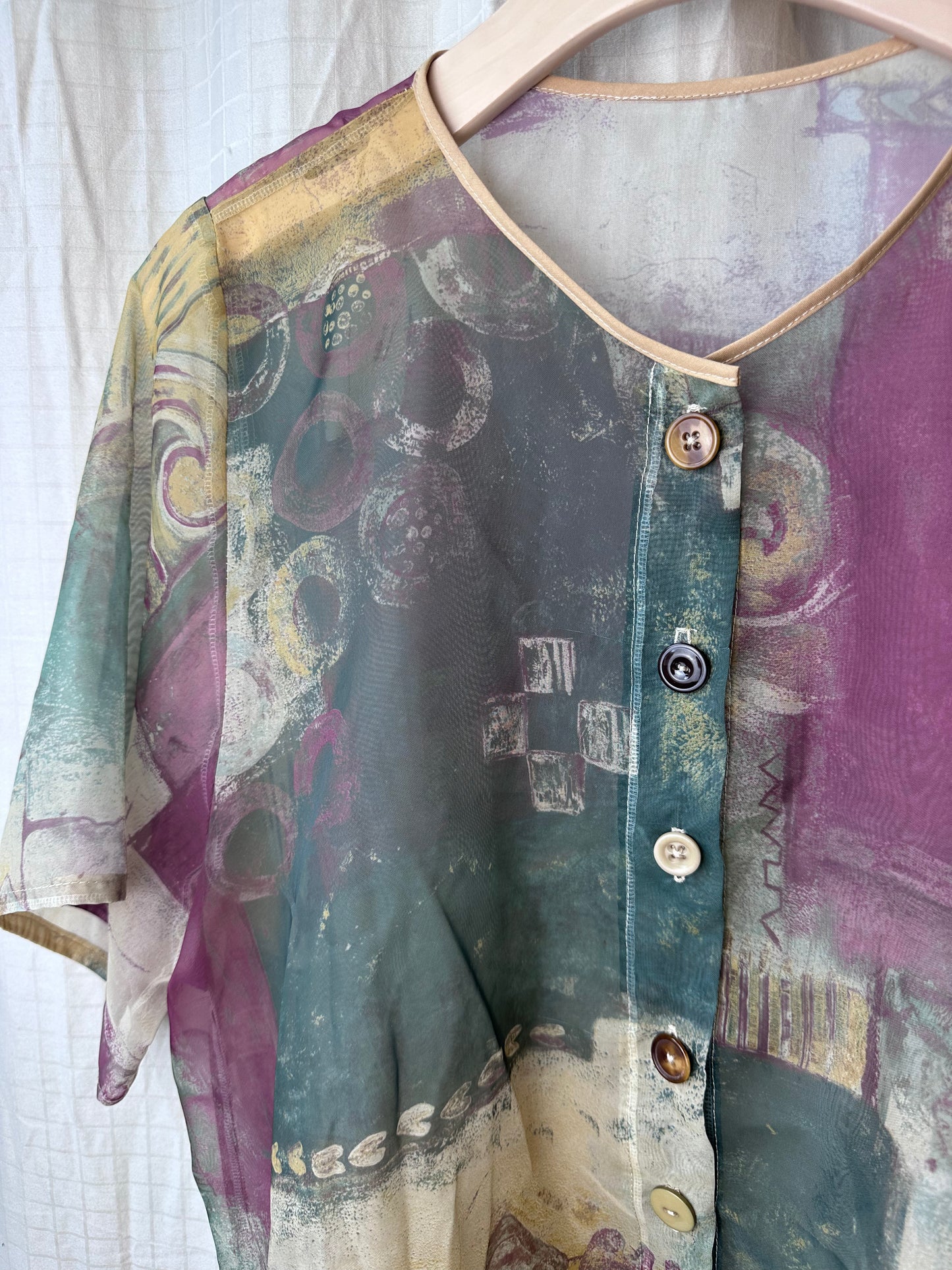 Abstract Sheer Button Up