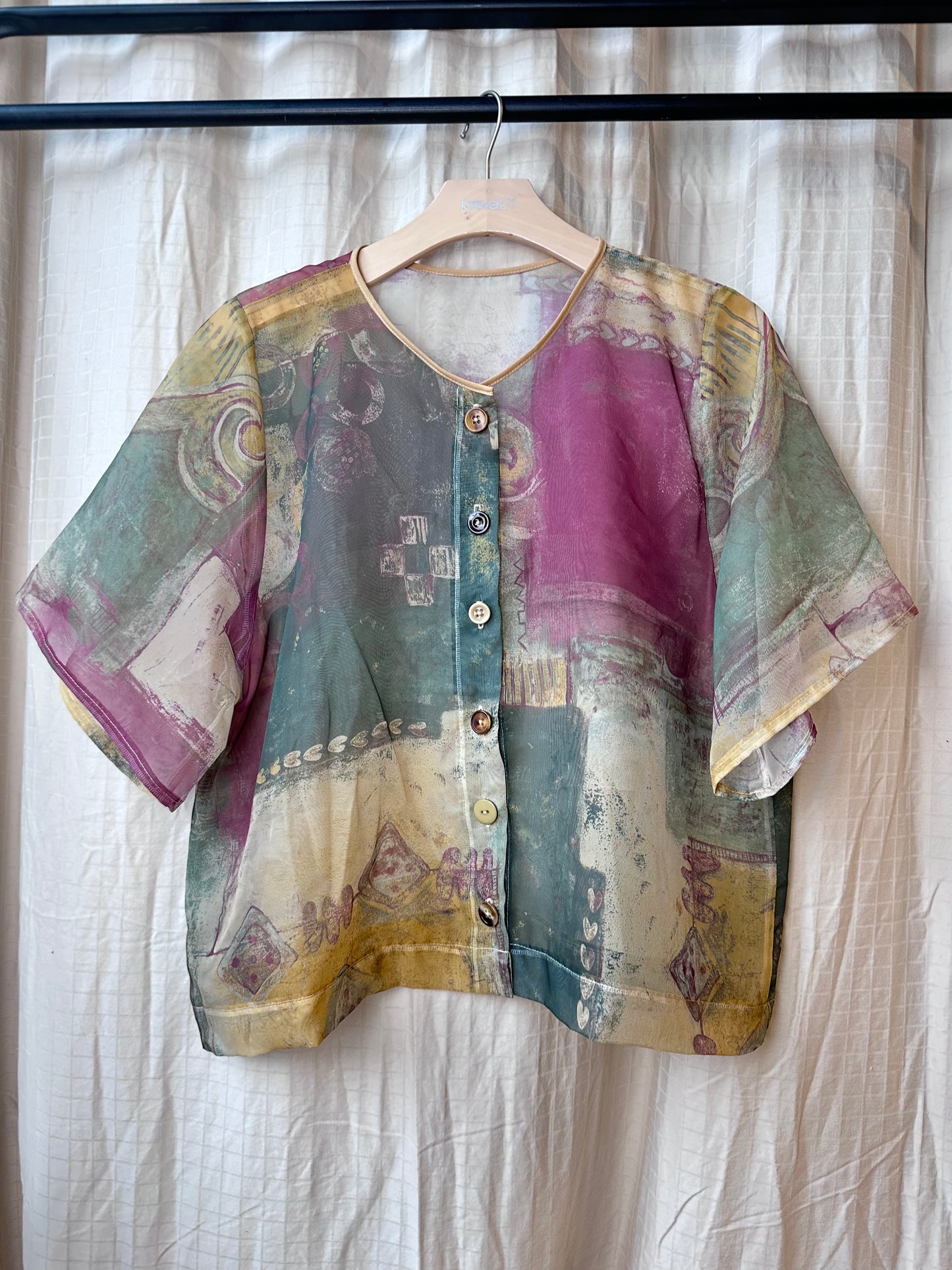 Abstract Sheer Button Up