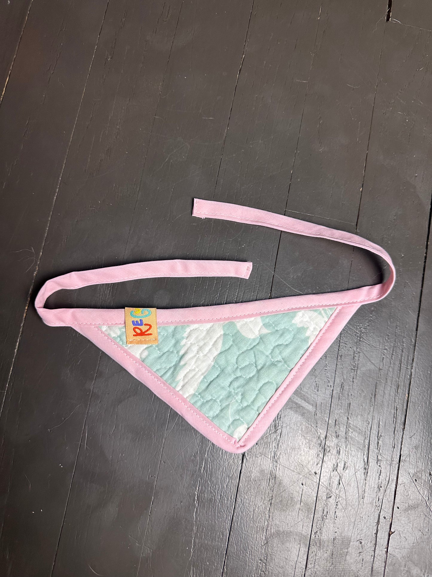 Aqua/Pink Quilted Dog Bandana (XS)