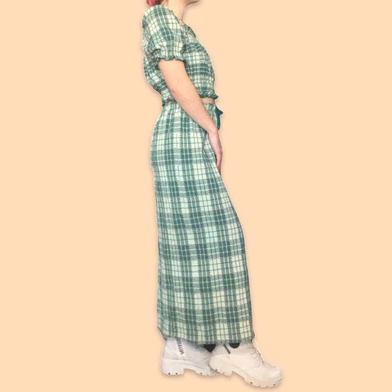 Green Plaid Long Straight Skirt