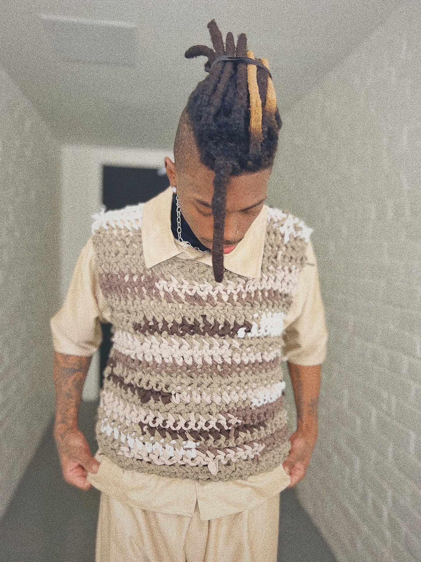 Tan T-shirt Yarn Crochet Sweater Vest