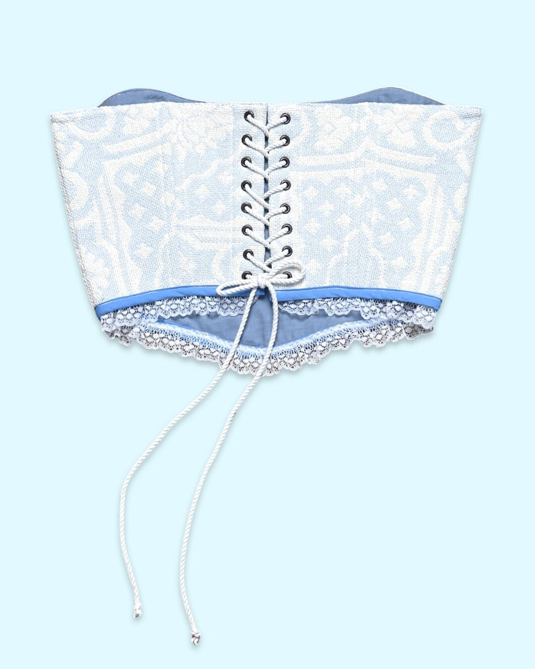 Blue/White Bow and Lace Corset Top