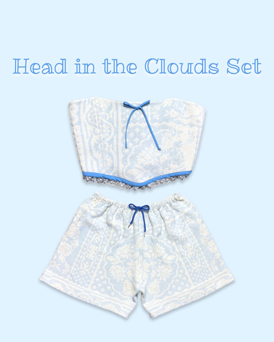 Blue/White Bow and Lace Corset Top