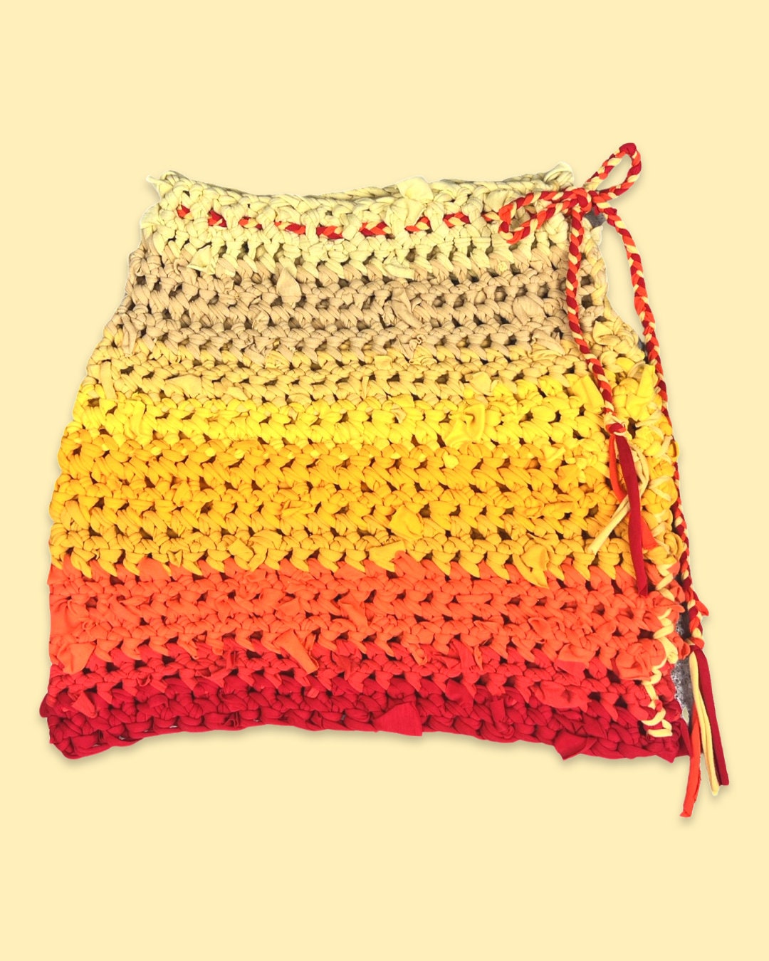 Sunset Upcycled T-shirt Yarn Crochet Mini Skirt