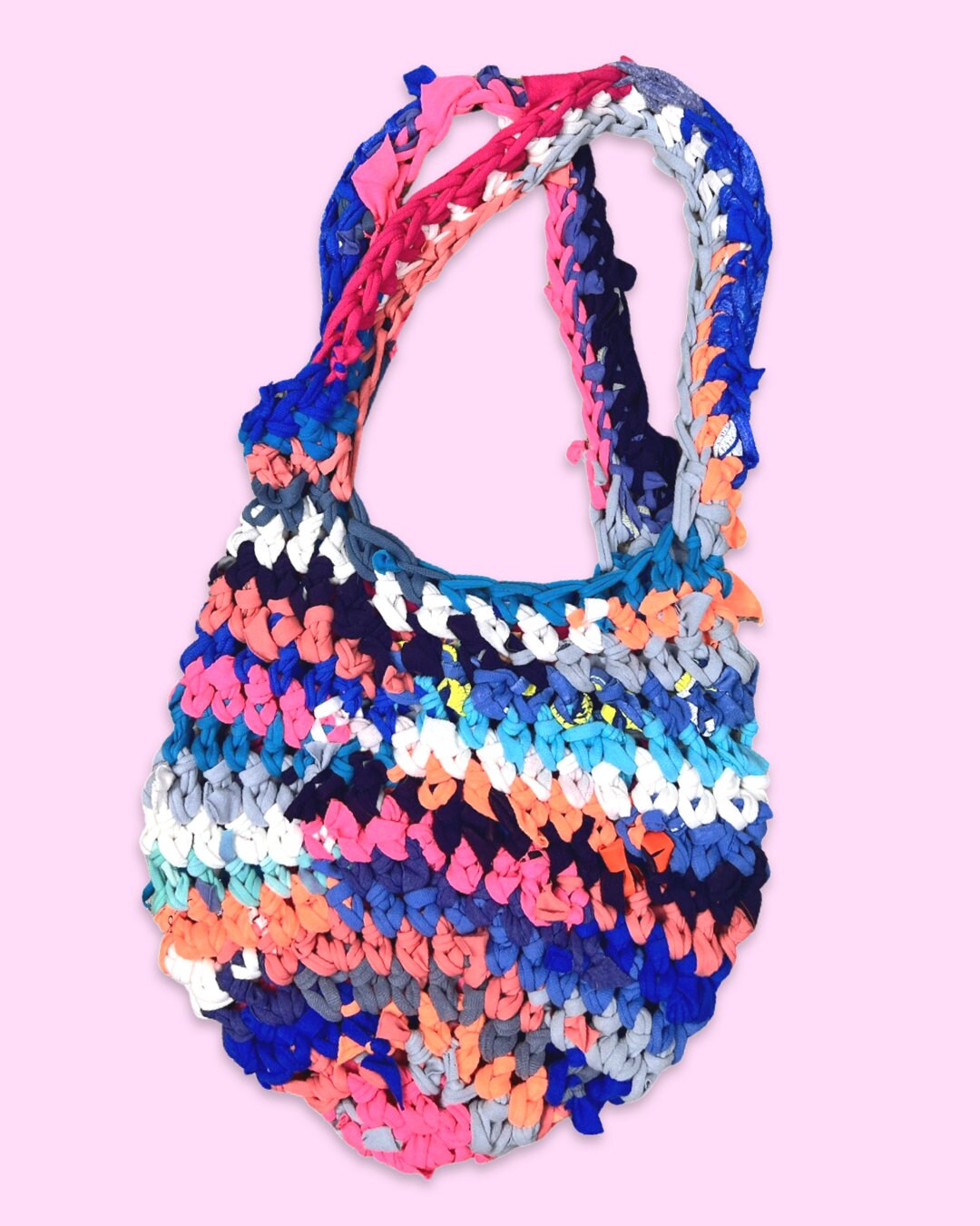 Pink/Blue Crocheted T-shirt Yarn Bag