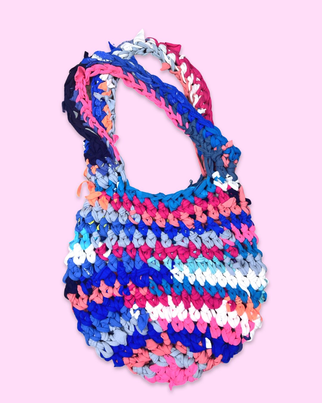 Pink/Blue Crocheted T-shirt Yarn Bag